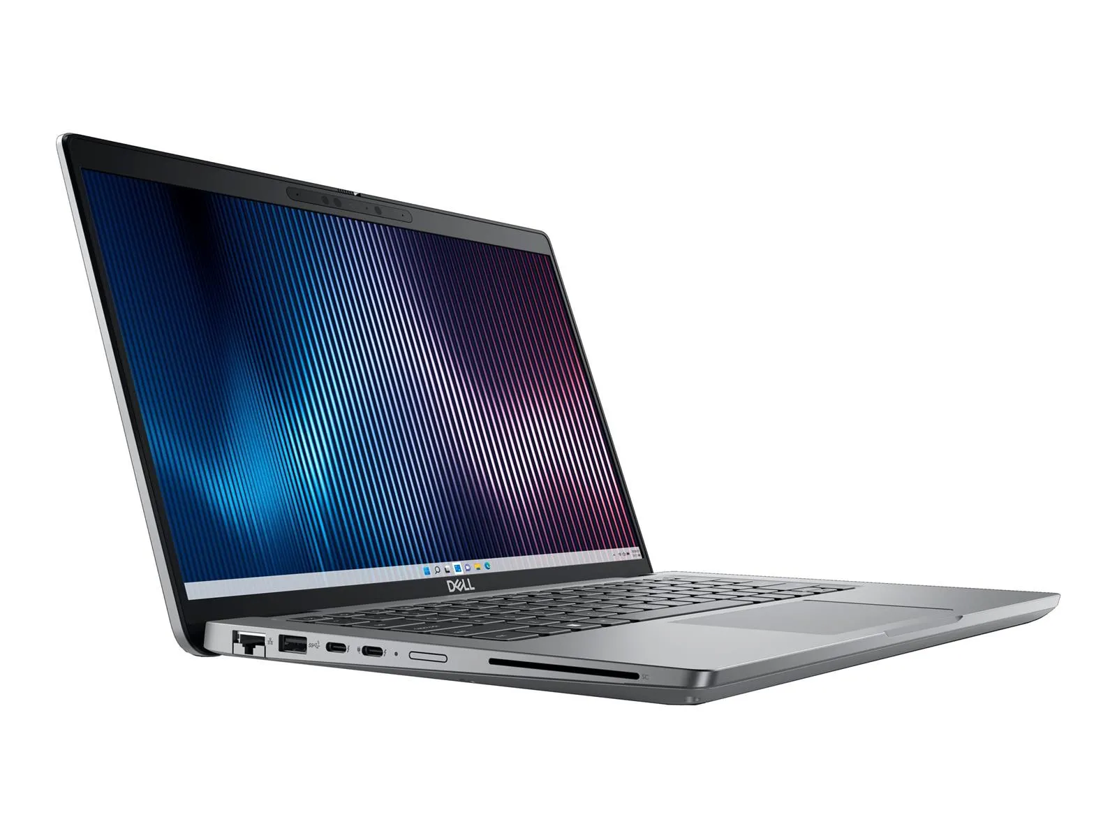 Dell Latitude E5440 Laptop in silber, schräg von vorne links fotografiert mit geöffnetem Display