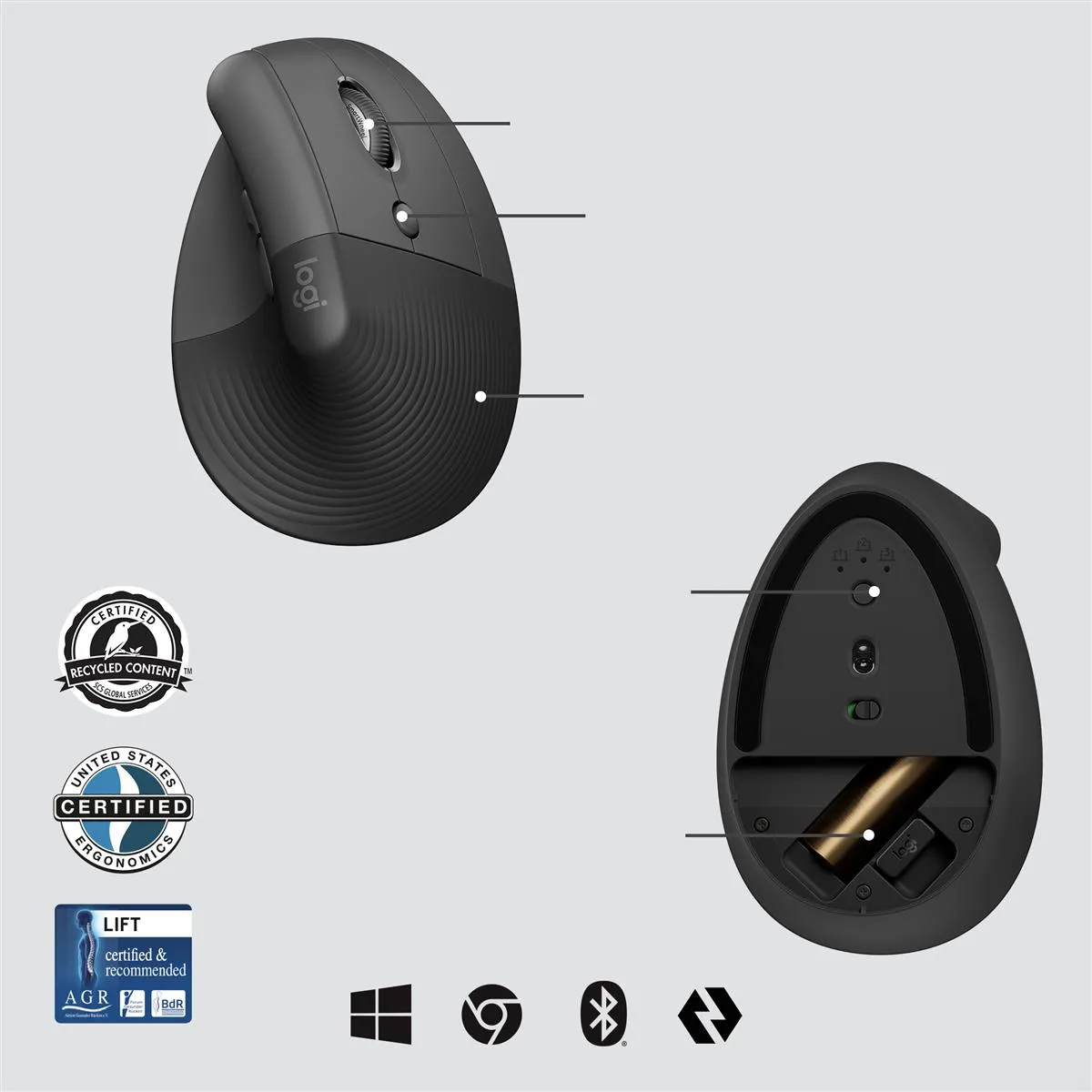 Logitech Lift for Business | Vertikale Maus | ergonomisch | für Rechtshänder