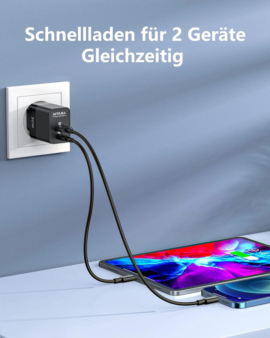 Universal USB-C Ladegerät 30W | 2 Port Netzteil für Apple und Samsung
